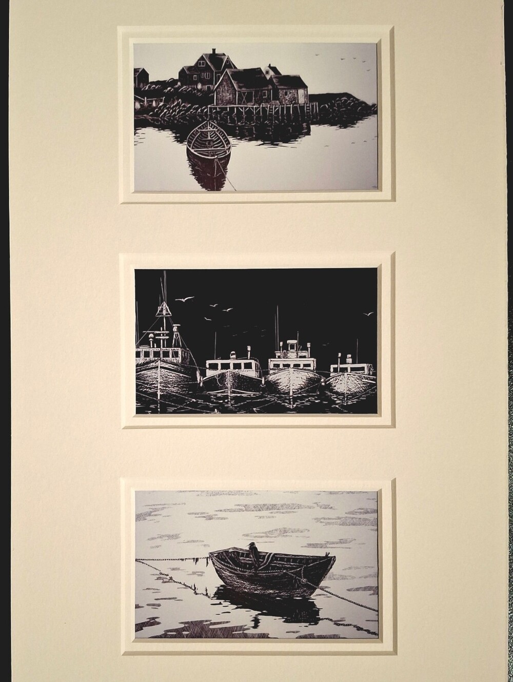 Scratchboard Etching Triptych Prints by PEI artist Diane Cote